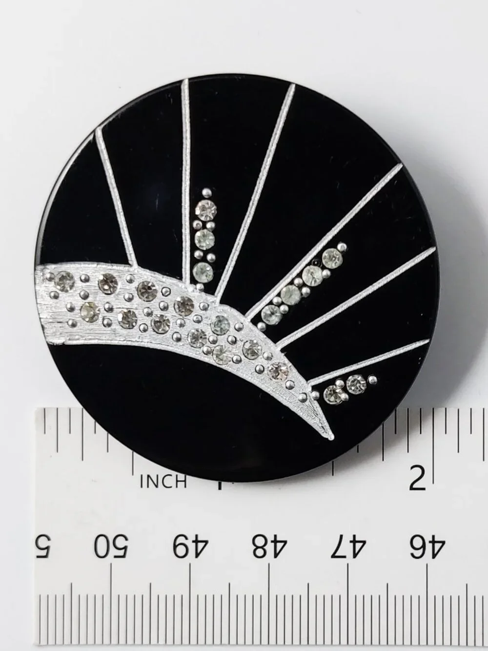 Vintage Black Lucite Rhinestone Brooch Retro
